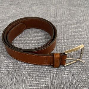 Men's Cognac Leather Dress Belt with Brushed Silver Buckle by Boconi Nashville
